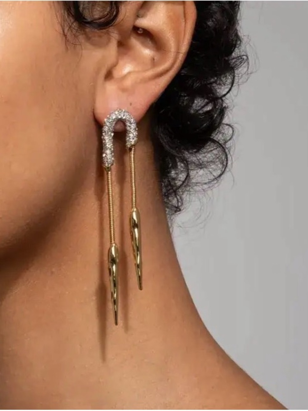 Alexis Bittar Earrings Solanales Arched Crystal Chained Spear Gold JL26 - Picture 6 of 7